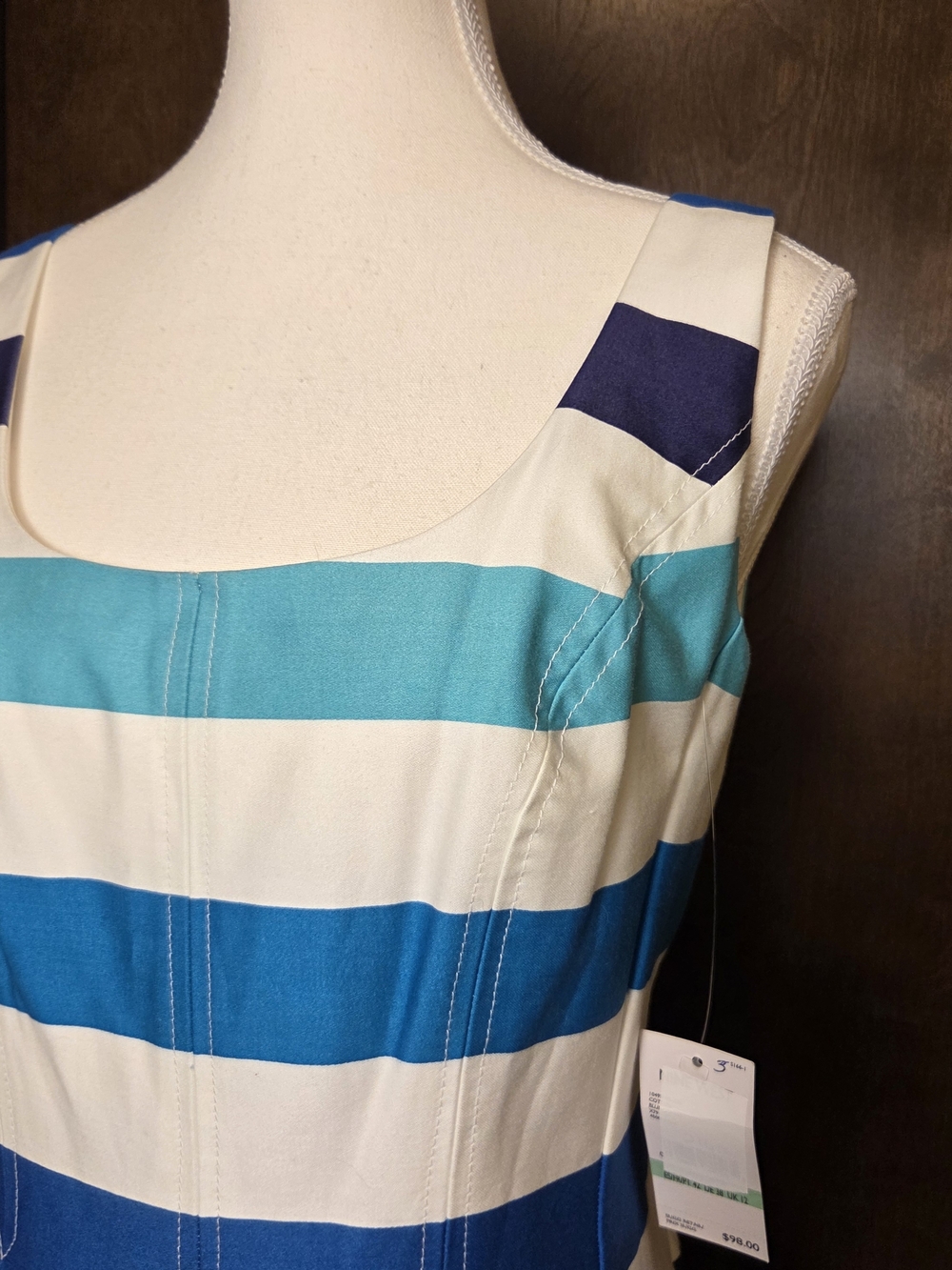 Nine West Striped Midi Dress in Navy, Teal, Aqua & White NWT - Picture 5 of 14
